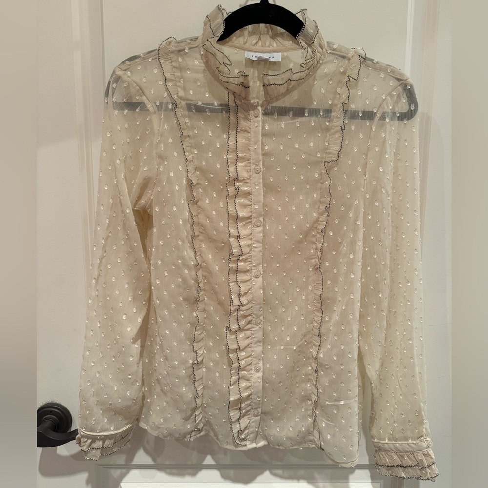 Topshop Cream Sheer Ruffled Blouse